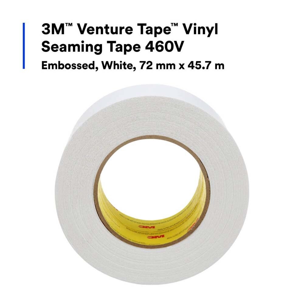 3M 7100043935 Venture Tape Vinyl Seaming Tape 460V, White Color, Embossed, Resists Lifting, Cold Weather Adhesion, 2.83 in x 50 yd (16 Pack) - 5