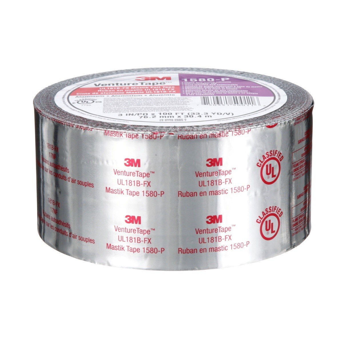3M Venture Tape UL181B-FX Mastik Foil Tape, Silver, 3 in x 100 ft (1580-P) (7100043954) (16 Pack) - 5