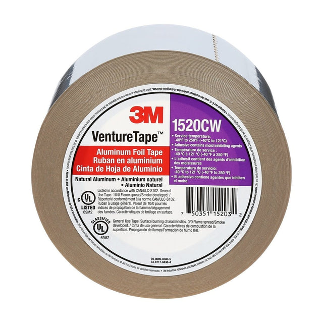 3M 1520CW Aluminum Foil Tape, Pressure Sensitive, Cold Weather Acrylic Adhesive, Silver, 1 in x 50 yd, 3.2 mil (7100043962) (48 Pack)