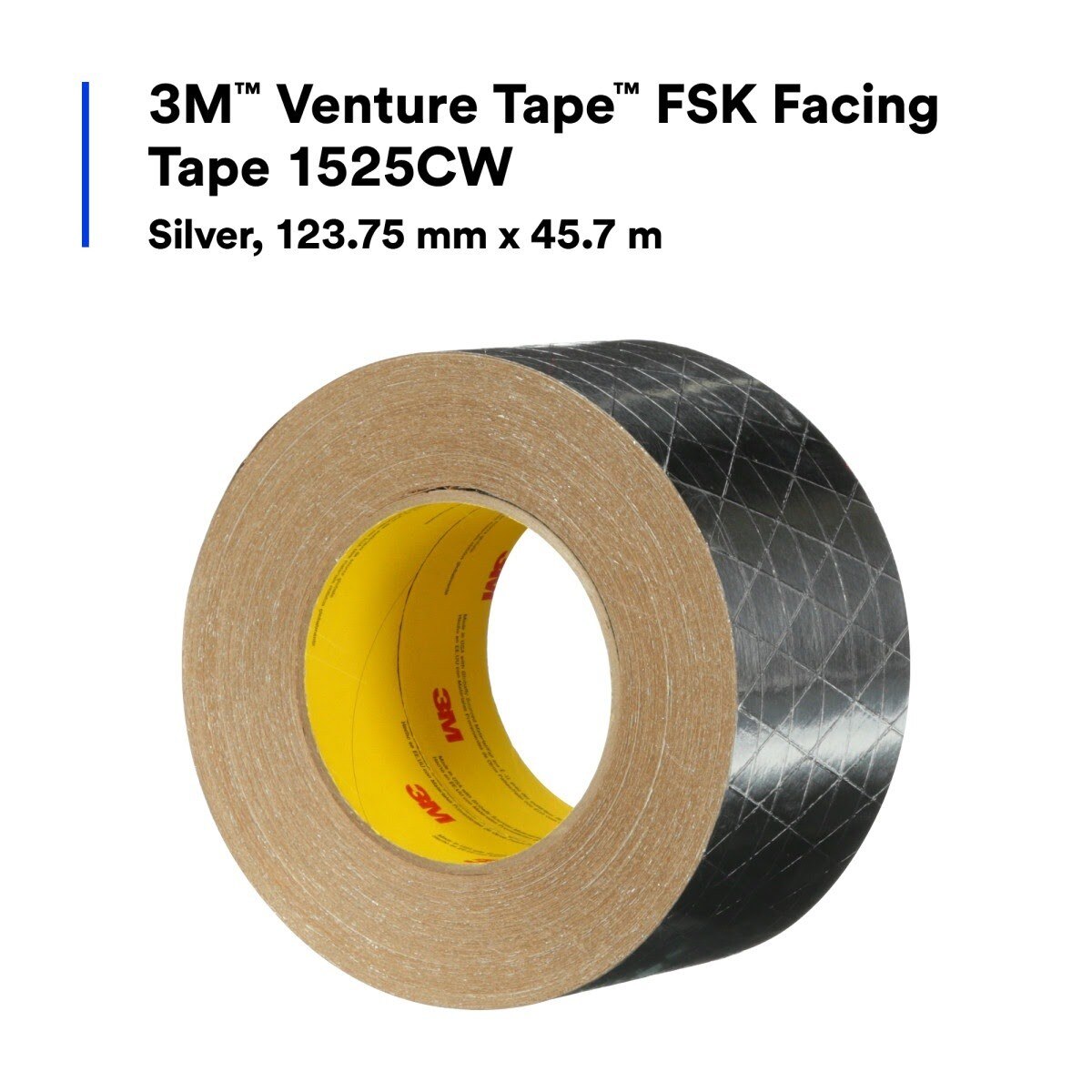 3M 1525CW Venture Tape FSK Facing Tape, Silver, 123.75 mm x 45.7 m (7100043968) (8 Pack) - 3
