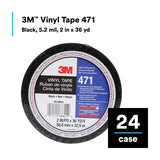 3M 471 Vinyl Tape, Black, 2 in x 36 yd, 5.2 mil, Roll (7100044330) (24 Pack) - 2