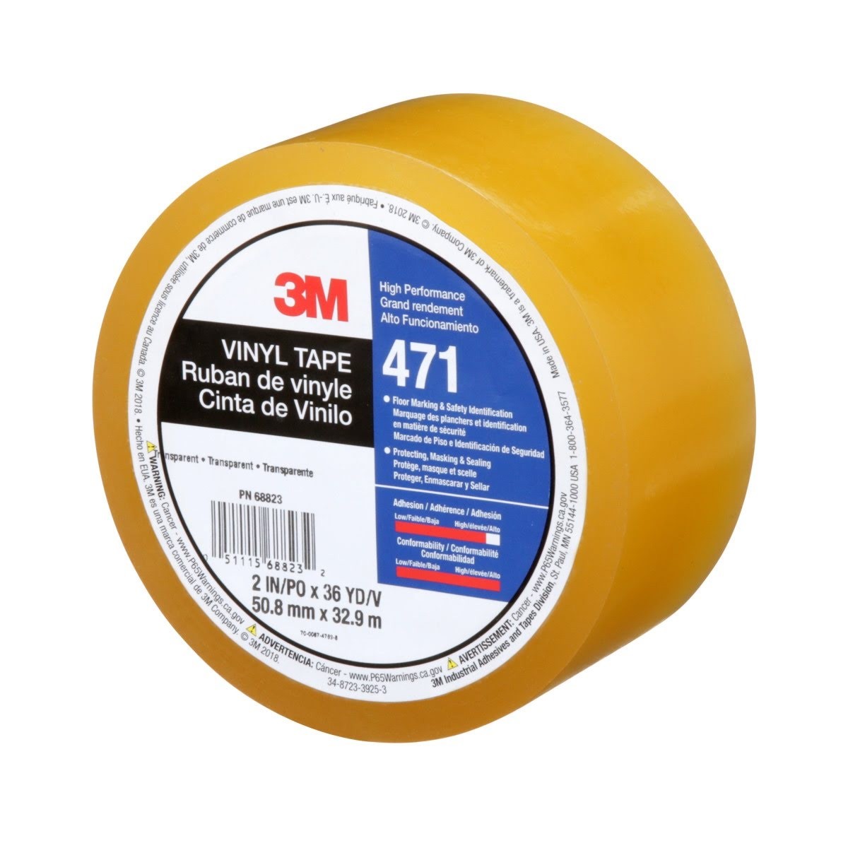 3M Vinyl Tape Transparent 2 in x 36 yd 5.2 mil Roll (471) (7100044331) (24 Pack) - 6