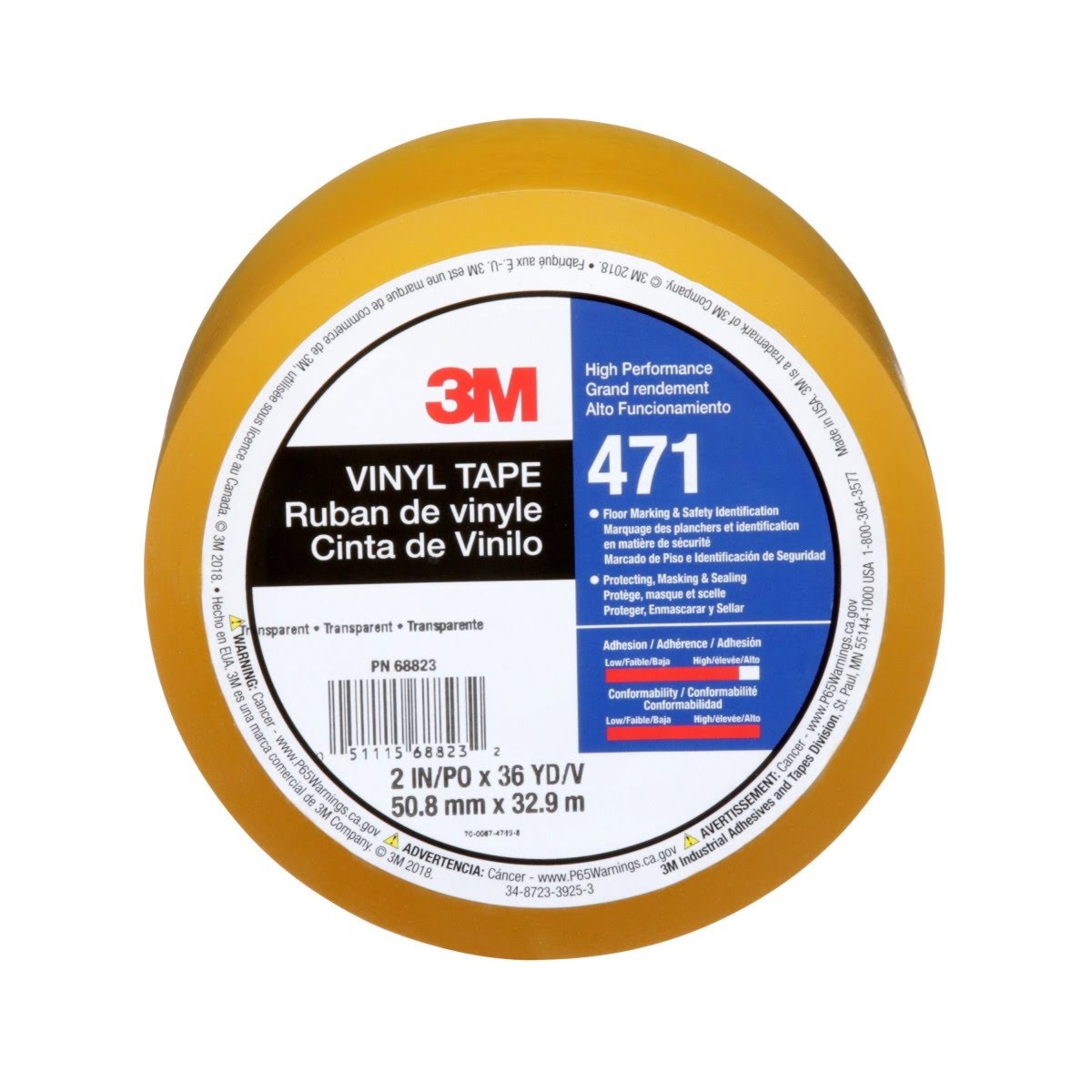 3M Vinyl Tape Transparent 2 in x 36 yd 5.2 mil Roll (471) (7100044331) (24 Pack) - 8