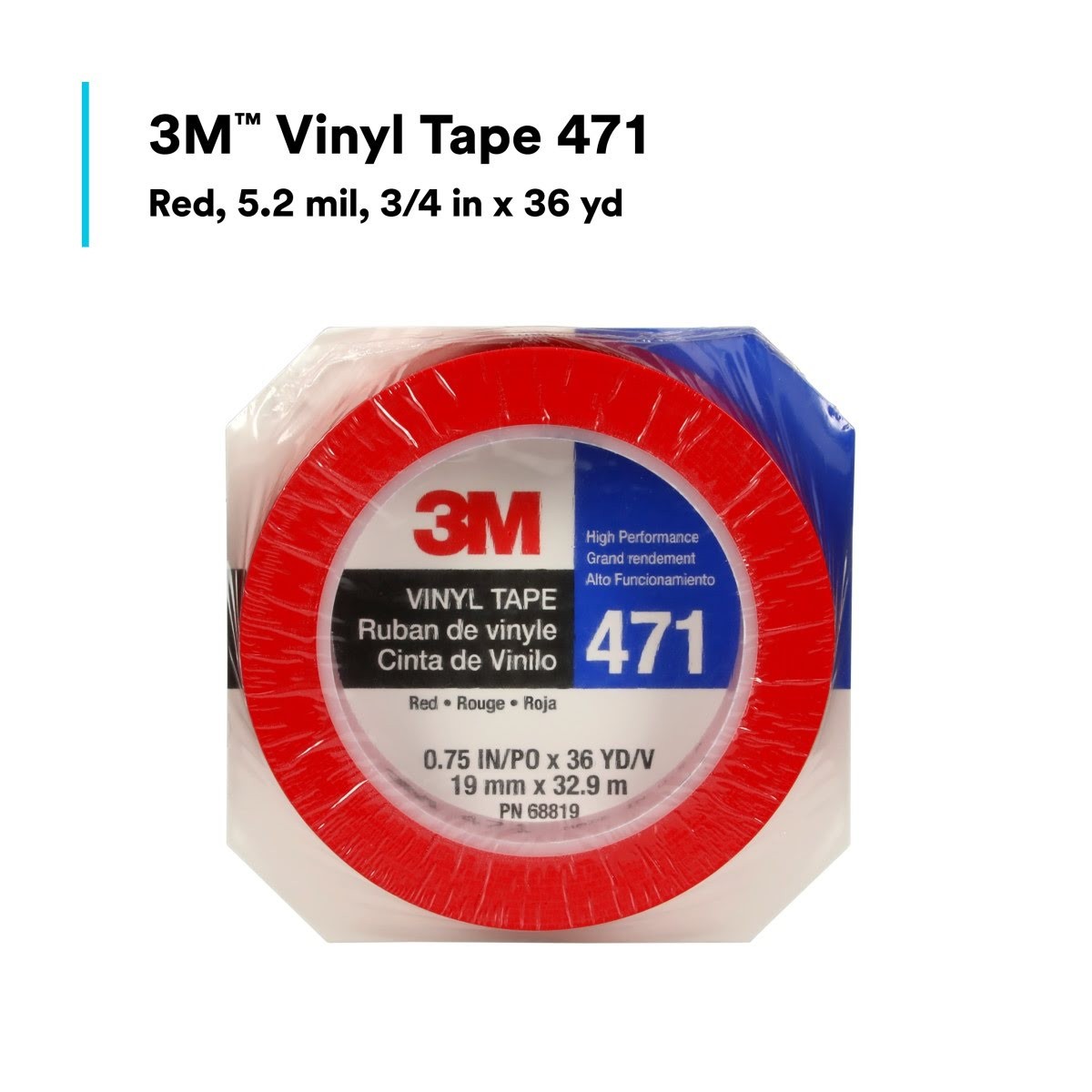 3M 471 Vinyl Tape, Red, 0.75 in x 36 yd, 5.2 mil (7100044624) (48 Pack) - 9