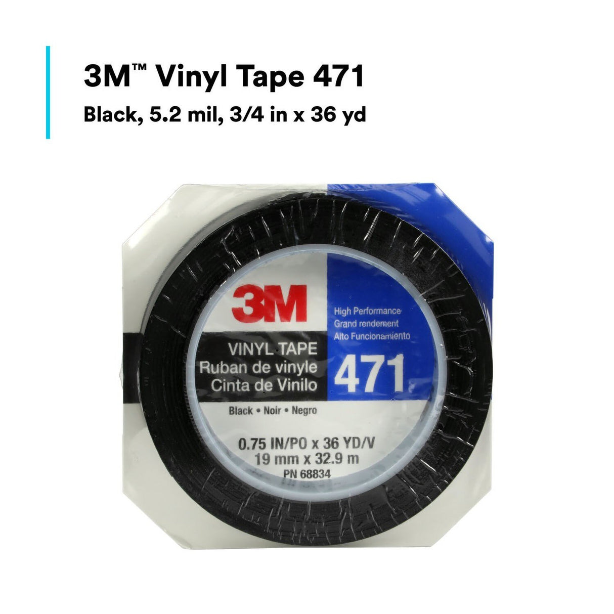 3M 471 Vinyl Tape, Black, 3/4 in x 36 yd, 5.2 mil (471 IW) (7100044625) (48 Pack) - 10