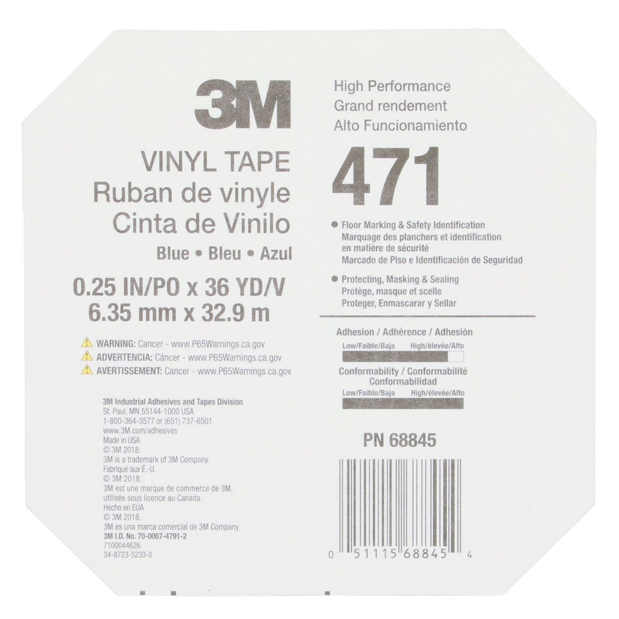 3M 471 Vinyl Tape, Blue, 1/4 in x 36 yd, 5.2 mil (7100044626) (144Pack) - 10