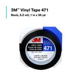3M 471 Vinyl Tape, Black, 1 in x 36 yd, 5.2 mil (6415) (7100044640) (36 Pack) - 5