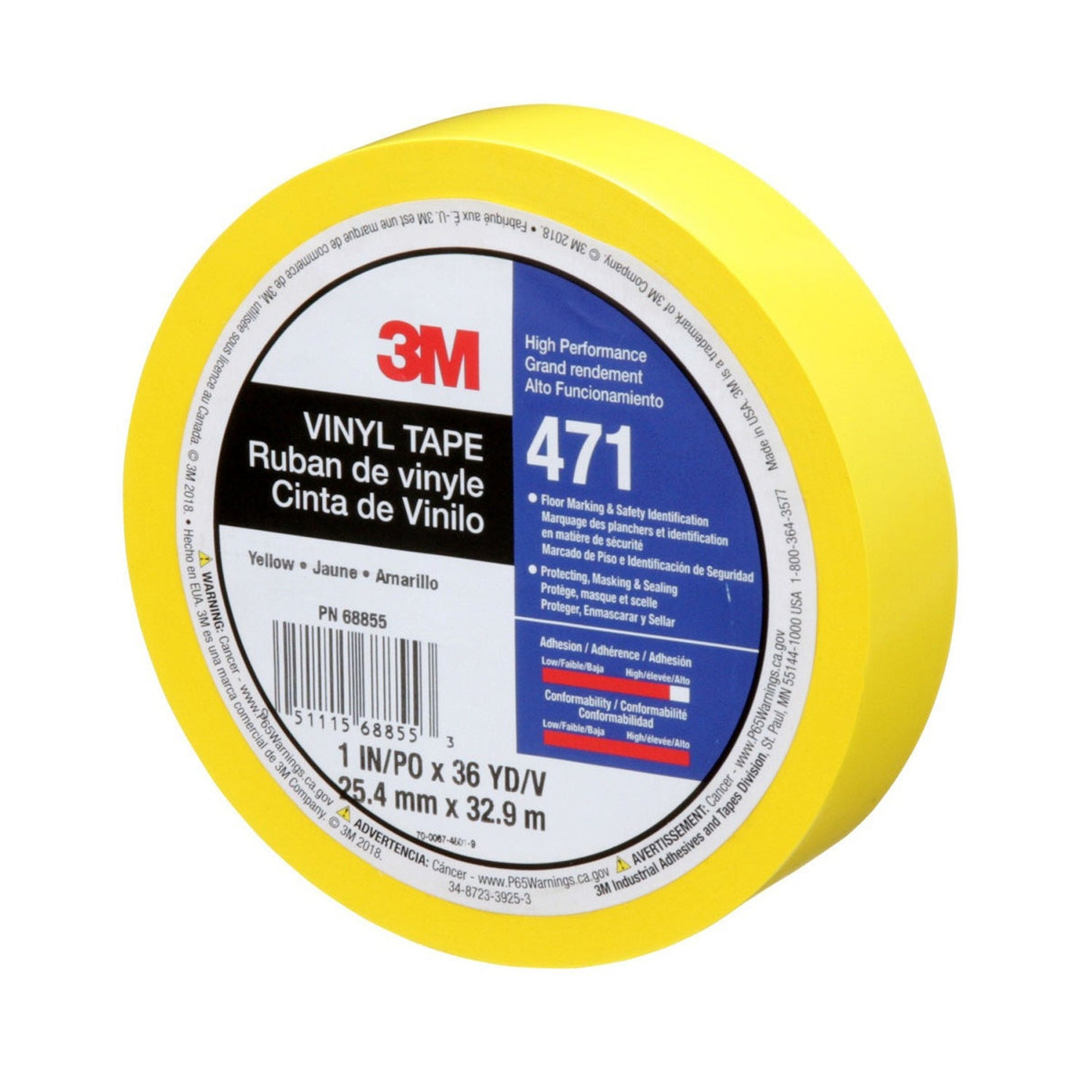 3M 471 Vinyl Tape, Yellow, 1 in x 36 yd, 5.2 mil, Roll (471 IW) (7100044642) (36 Pack) - 8