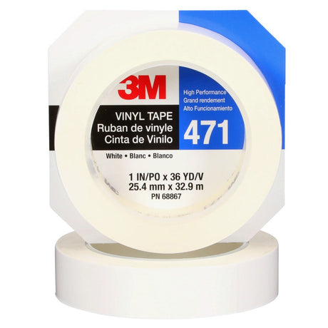 3M 471 Vinyl Tape, White, 5.2 mil, 1 in x 36 yd Roll (471 IW) (7100044644) (36 Pack)