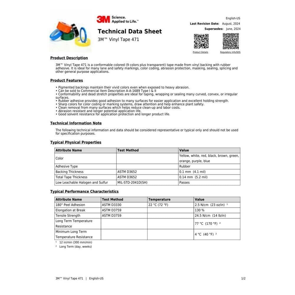 3M 7100044647 07186 Vinyl Tape 471 White, 1/2" x 36 yd. - 8