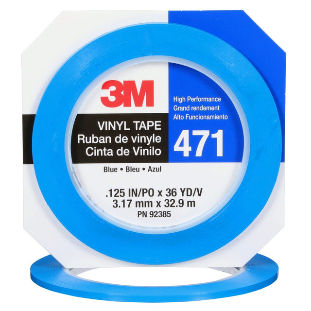3M 471 Vinyl Tape, Blue, 1/8 in x 36 yd, 5.2 mil (36405) (7100044649) (12 Pack)