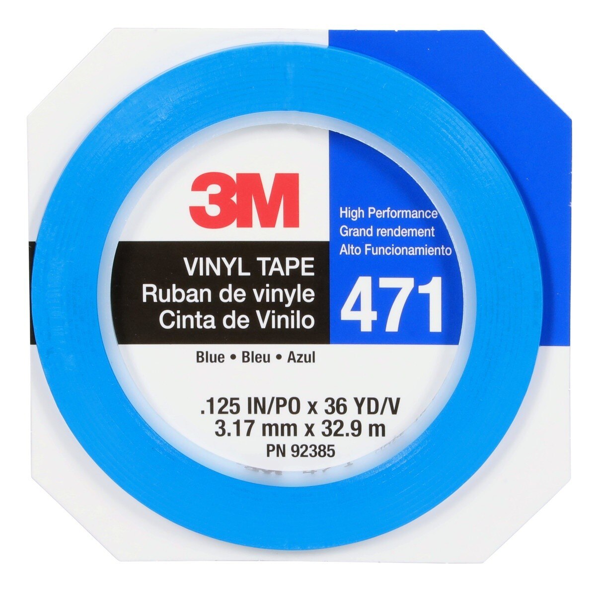 3M 471 Vinyl Tape, Blue, 1/8 in x 36 yd, 5.2 mil (36405) (7100044649) (12 Pack) - 2
