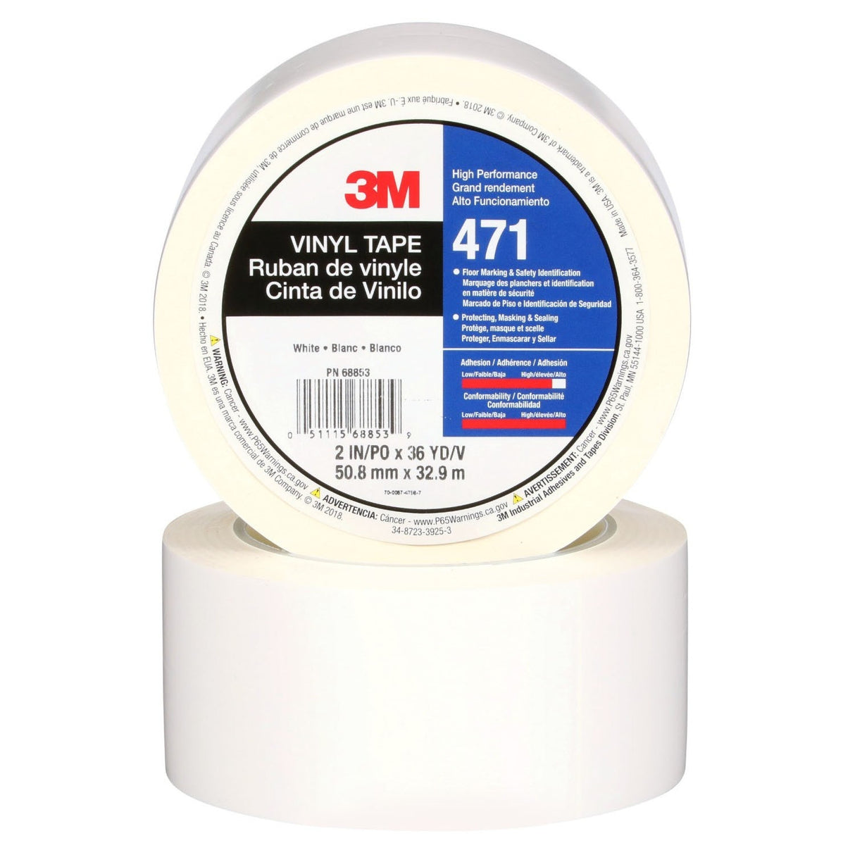 3M 471 Vinyl Tape, White, 2 in x 36 yd, 5.2 mil (7100044650) (24 Pack) - 2