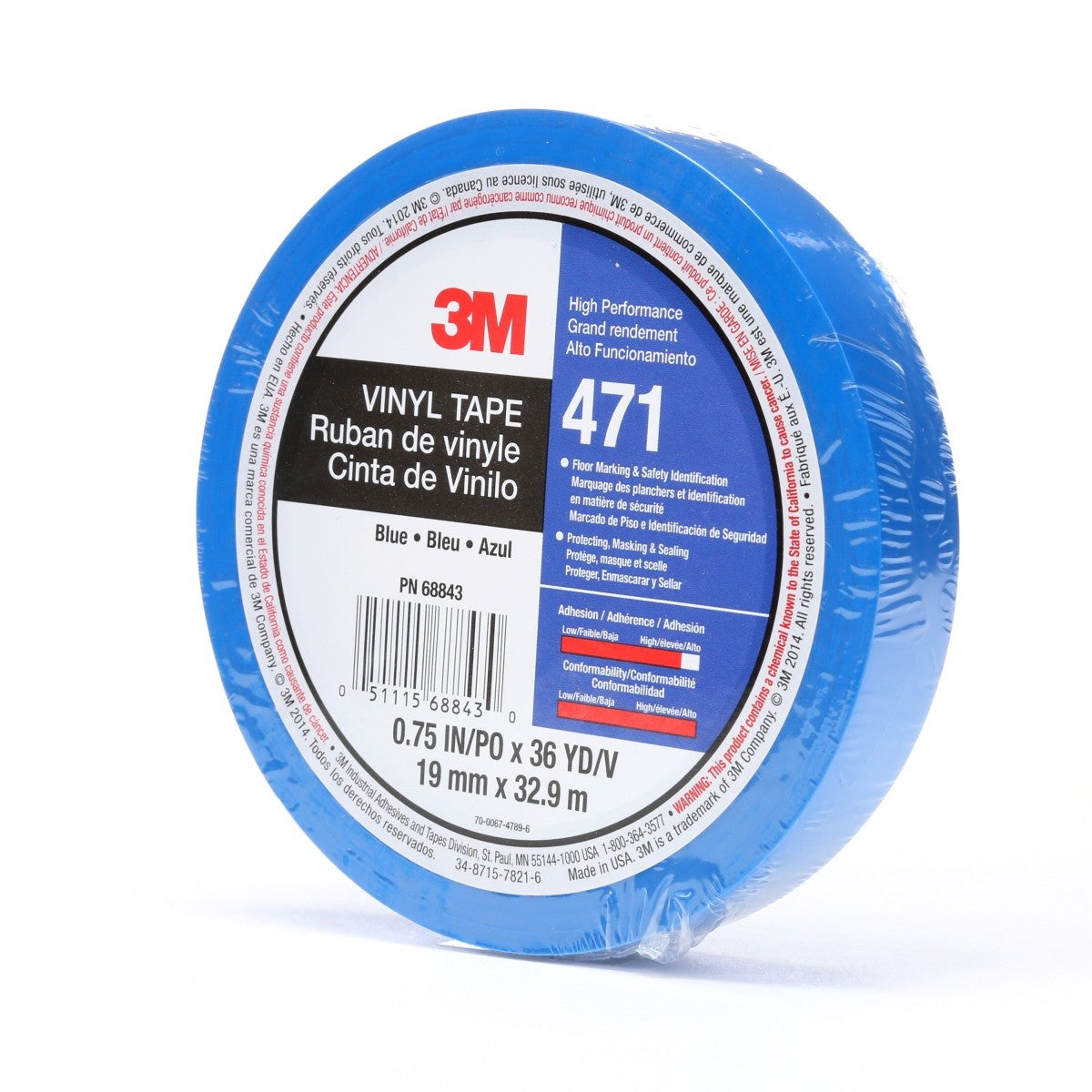 3M 471 Vinyl Tape, Blue, 3/4 in x 36 yd, 5.2 mil (7100044653) (48 Pack) - 2