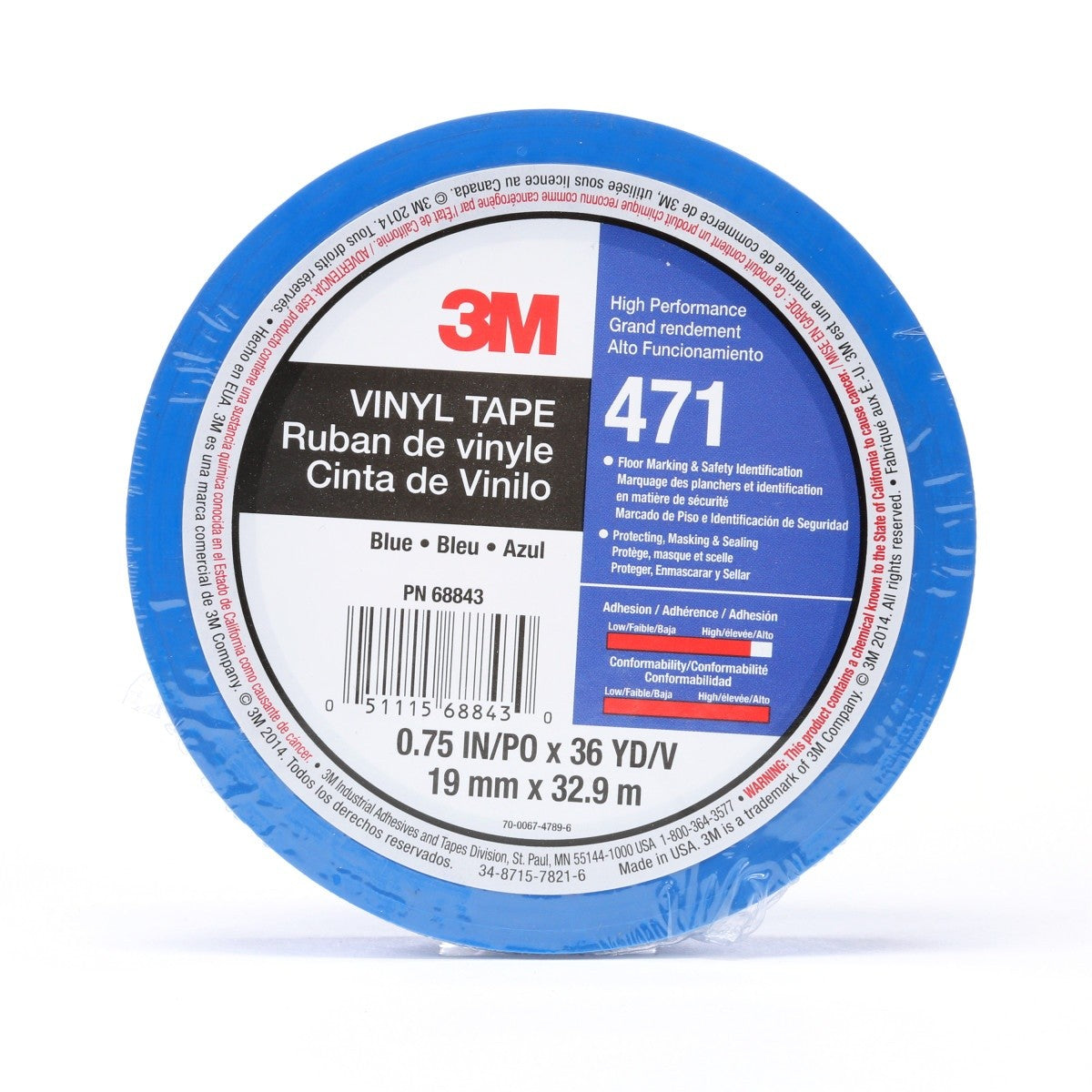 3M 471 Vinyl Tape, Blue, 3/4 in x 36 yd, 5.2 mil (7100044653) (48 Pack) - 3