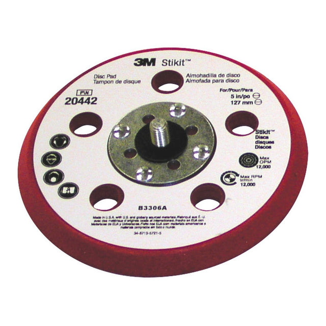 3M 20442 05655 Stikit D/F Low Profile Disc Pad Back-up Pad, PSA, Firm, Red, 5 in x 3/8 in, 5/16-24 External (7100044784) (10 Pack)