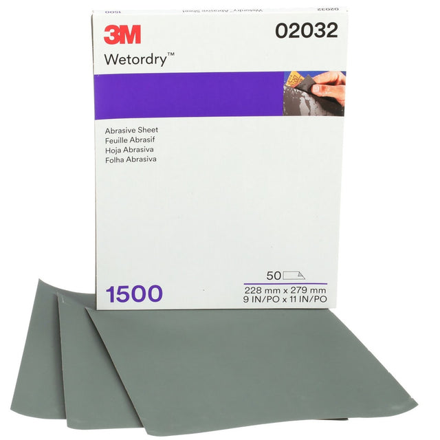 3M 401Q 02032 Wetordry Abrasive Sheet, SiC 1500 Grit, Black, Wet/Dry, 9 in x 11 in (7100045849) (250 Pack)