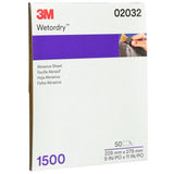 3M 401Q 02032 Wetordry Abrasive Sheet, SiC 1500 Grit, Black, Wet/Dry, 9 in x 11 in (7100045849) (250 Pack) - 2