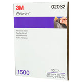 3M 401Q 02032 Wetordry Abrasive Sheet, SiC 1500 Grit, Black, Wet/Dry, 9 in x 11 in (7100045849) (250 Pack) - 3