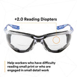 3M VC220AF Virtua Safety Glasses with Readers 2.0 Diopter Anti Fog Anti Scratch Clear Lens Light Blue Temples Removable Foam Gasket Cord Control System (7100046672) (20 Pack) - 5