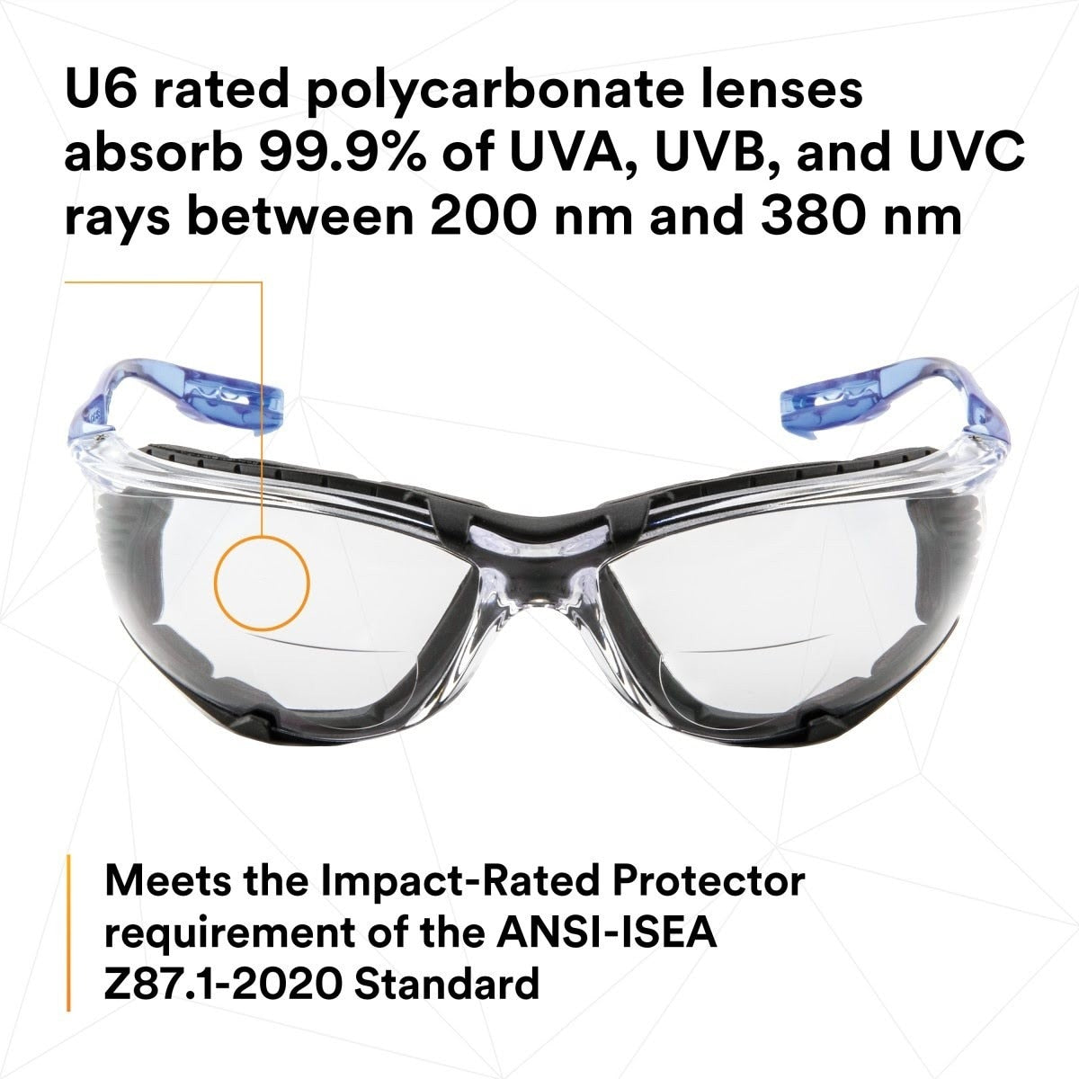 3M VC220AF Virtua Safety Glasses with Readers 2.0 Diopter Anti Fog Anti Scratch Clear Lens Light Blue Temples Removable Foam Gasket Cord Control System (7100046672) (20 Pack) - 10