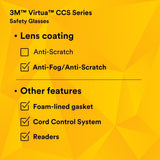 3M VC225AF Virtua CCS Safety Glasses with Readers 2.5 Diopter, ANSI Z87, Anti-Fog, Clear Lens, Blue Temples, Removable Foam Gasket (7100046673) (20 Pack) - 5