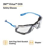 3M VC225AF Virtua CCS Safety Glasses with Readers 2.5 Diopter, ANSI Z87, Anti-Fog, Clear Lens, Blue Temples, Removable Foam Gasket (7100046673) (20 Pack) - 6