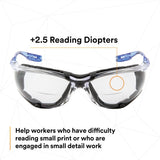3M VC225AF Virtua CCS Safety Glasses with Readers 2.5 Diopter, ANSI Z87, Anti-Fog, Clear Lens, Blue Temples, Removable Foam Gasket (7100046673) (20 Pack) - 7