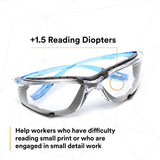 3M VC215AF Virtua CCS Safety Glasses with Readers, +1.5 Diopter, Anti Fog Anti Scratch, Clear Lens, Blue Temples, Removable Foam Gasket (7100046796) (20 Pack) - 10
