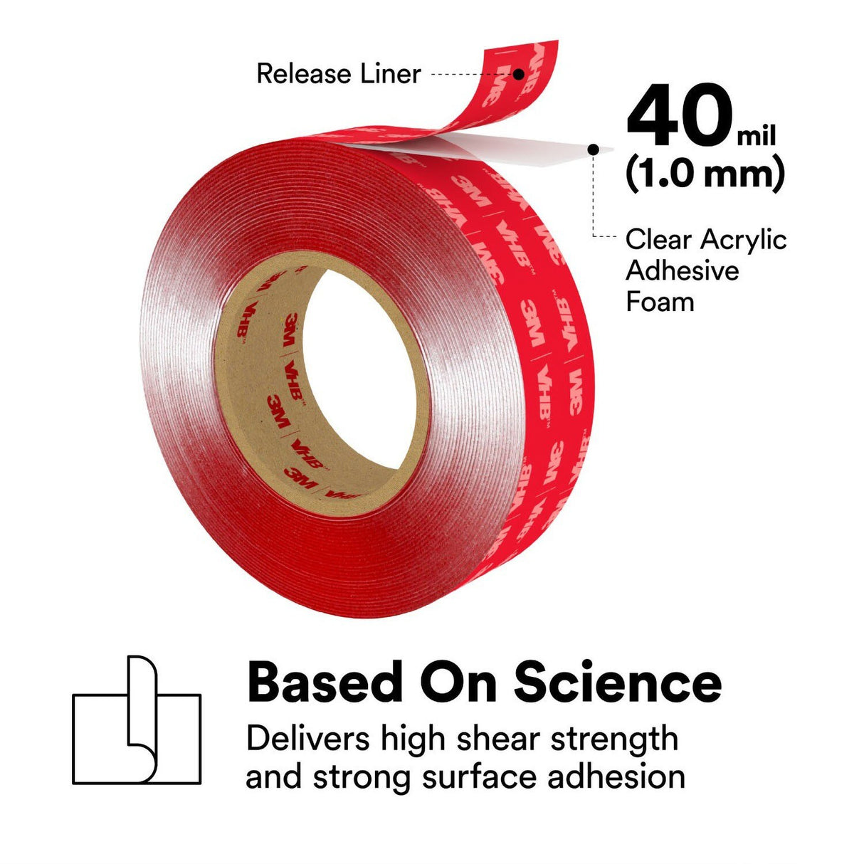 3M VHB Heavy Duty Mounting Tape 4910, Clear, 3/4 in x 15 yd, 40 mil (4910) (7100047923) (12 Pack) - 5