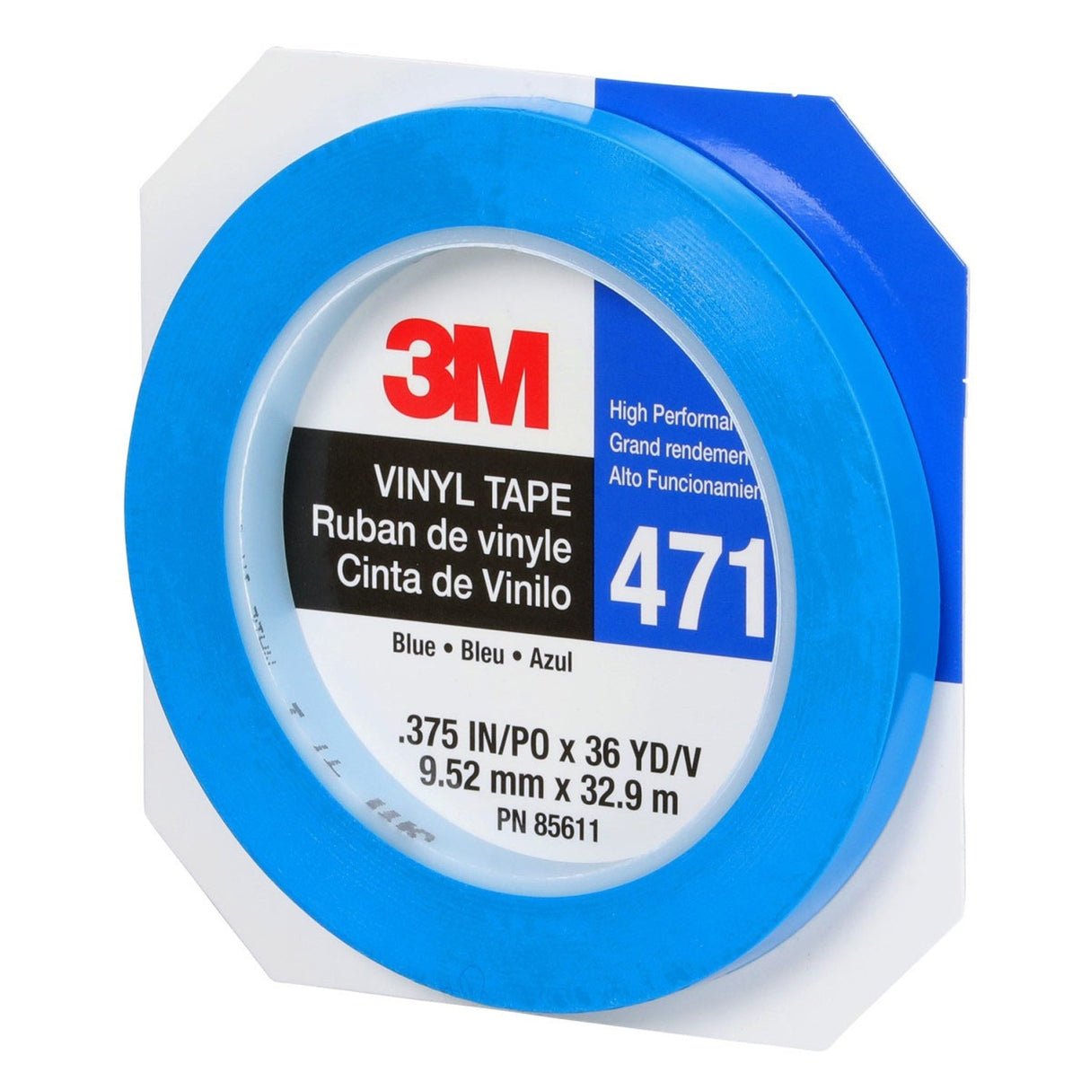 3M 471 Vinyl Tape, Blue, 3/8 in x 36 yd, 5.2 mil (85611) (7100049359) (96 Pack) - 8
