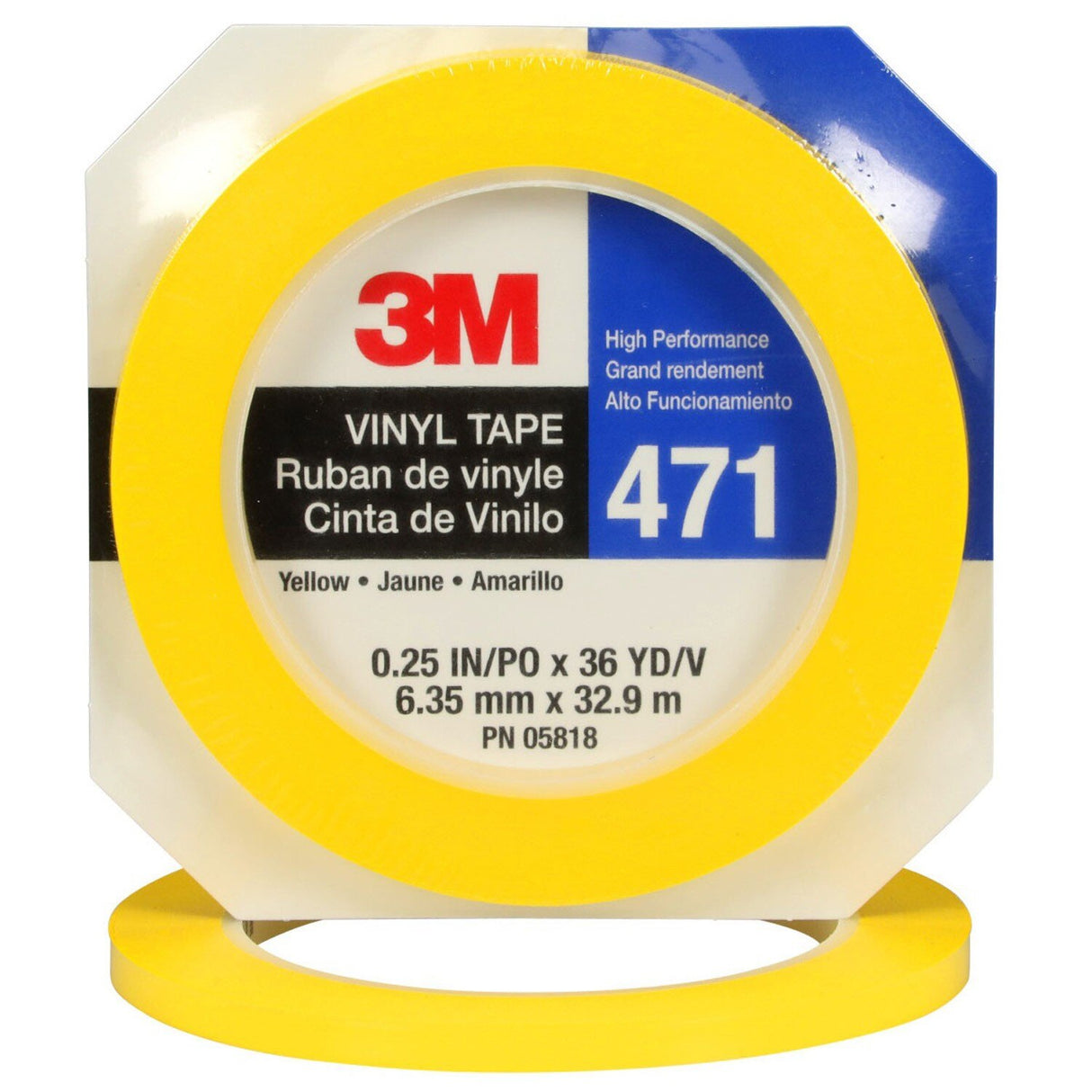 3M 471 Vinyl Tape Yellow 1/4 in x 36 yd (31840) (7100049780) (144Pack) - 5
