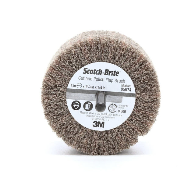 3M PF-ZS 05974 Scotch-Brite Cut and Polish Flap Brush, Aluminum Oxide Medium, Tan, 3 in x 1-3/4 in x 1/4 in (7100050520) (10 Pack)