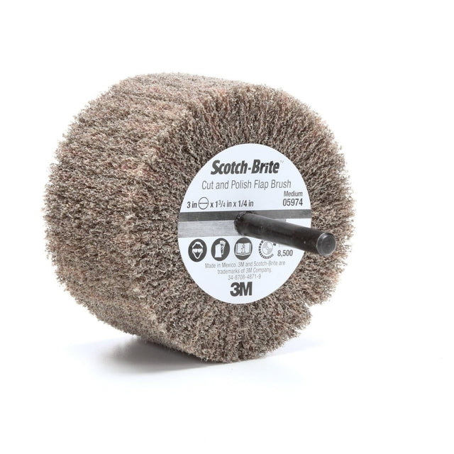 3M PF-ZS 05974 Scotch-Brite Cut and Polish Flap Brush, Aluminum Oxide Medium, Tan, 3 in x 1-3/4 in x 1/4 in (7100050520) (10 Pack) - 3