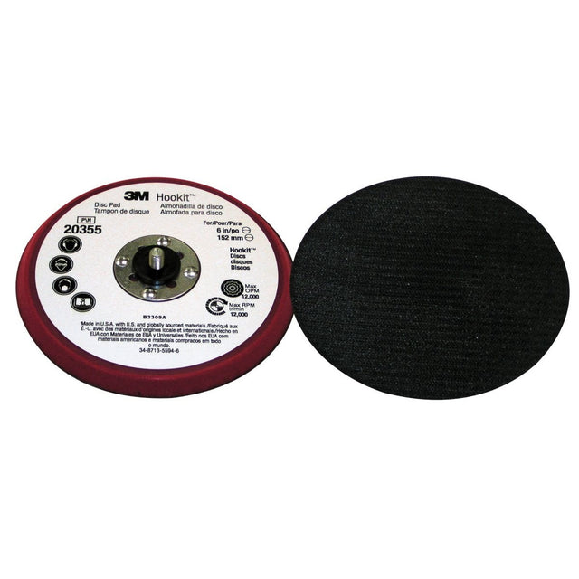 3M Hookit Low Profile Disc Pad, Red, 6 in x 3/8 in, 5/16-24 External (20355) (7100052357) (10 Pack)