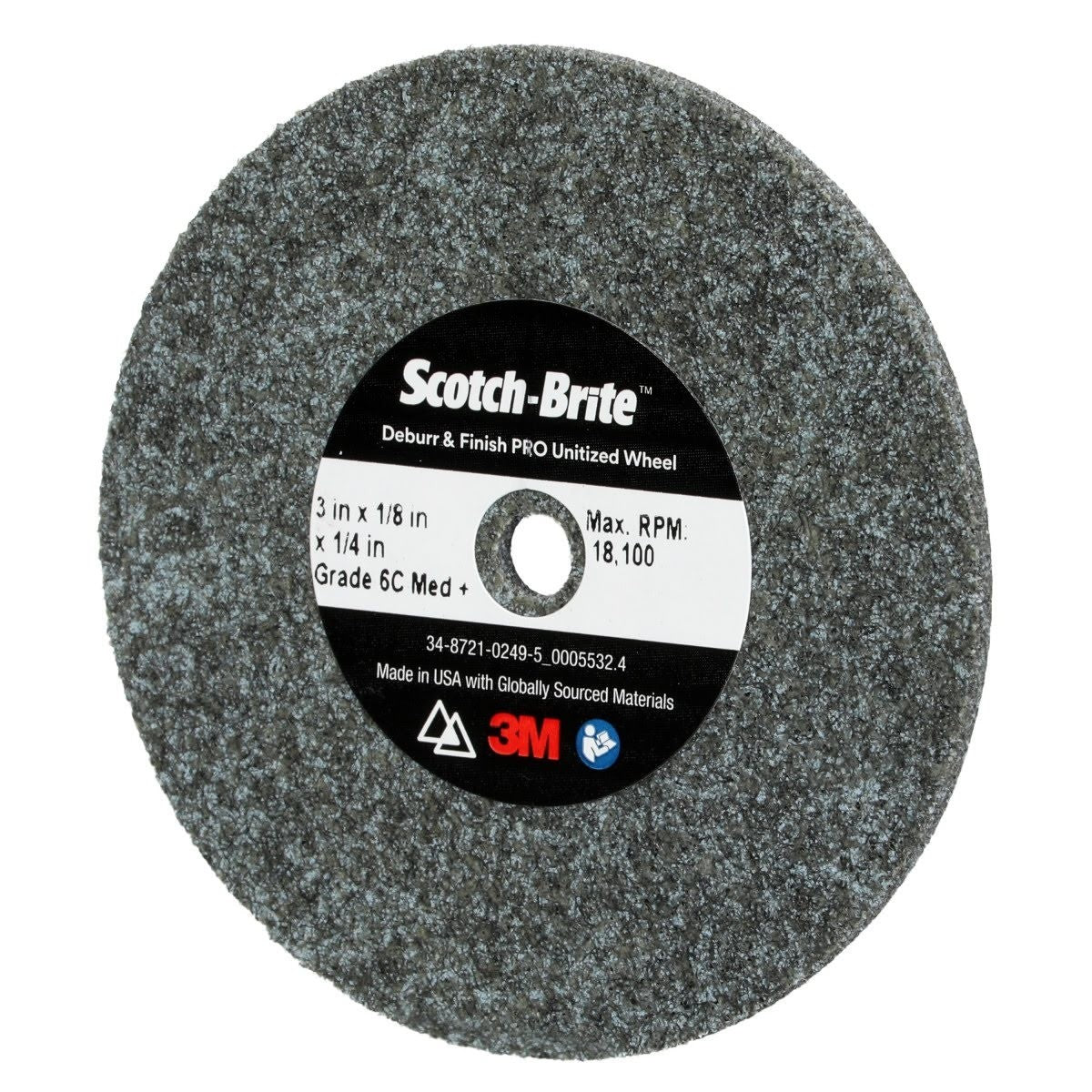 3M DP-UW Scotch-Brite Deburr and Finish PRO Unitized Wheel, 6C Medium+, Gray, 3 in x 1/8 in x 1/4 in Center Hole (7100053418) (40 Pack) - 2