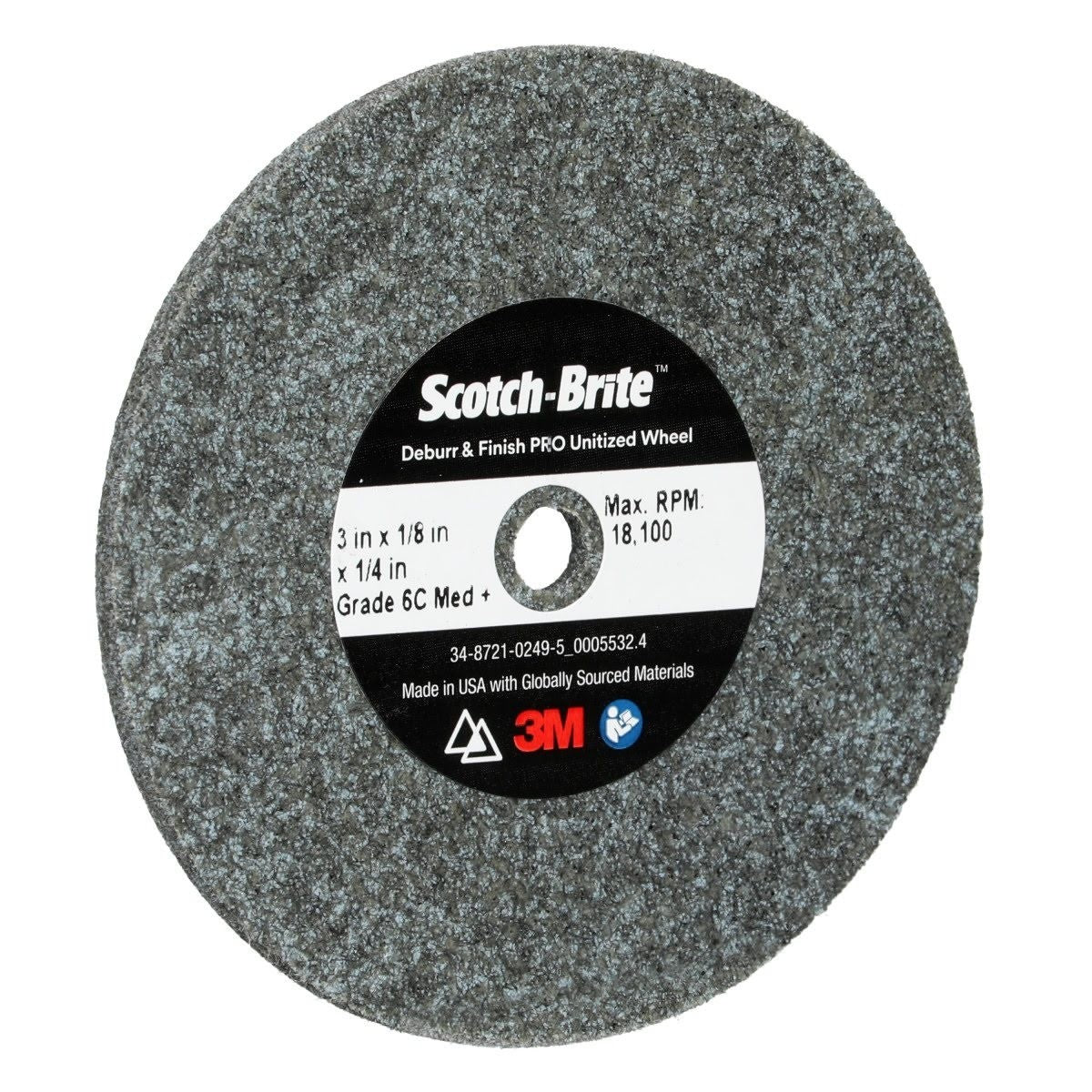 3M DP-UW Scotch-Brite Deburr and Finish PRO Unitized Wheel, 6C Medium+, Gray, 3 in x 1/8 in x 1/4 in Center Hole (7100053418) (40 Pack) - 3