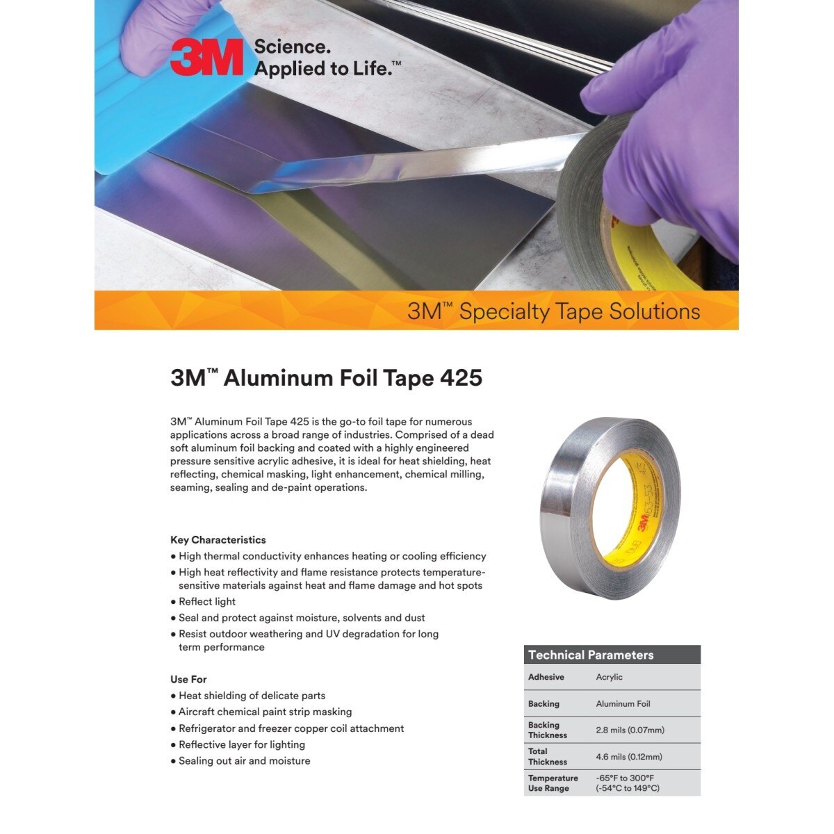 3M 425 Aluminum Foil Tape, Silver, 19 mm x 55 m, 4.6 mil (7100053636) (48 Pack) - 3
