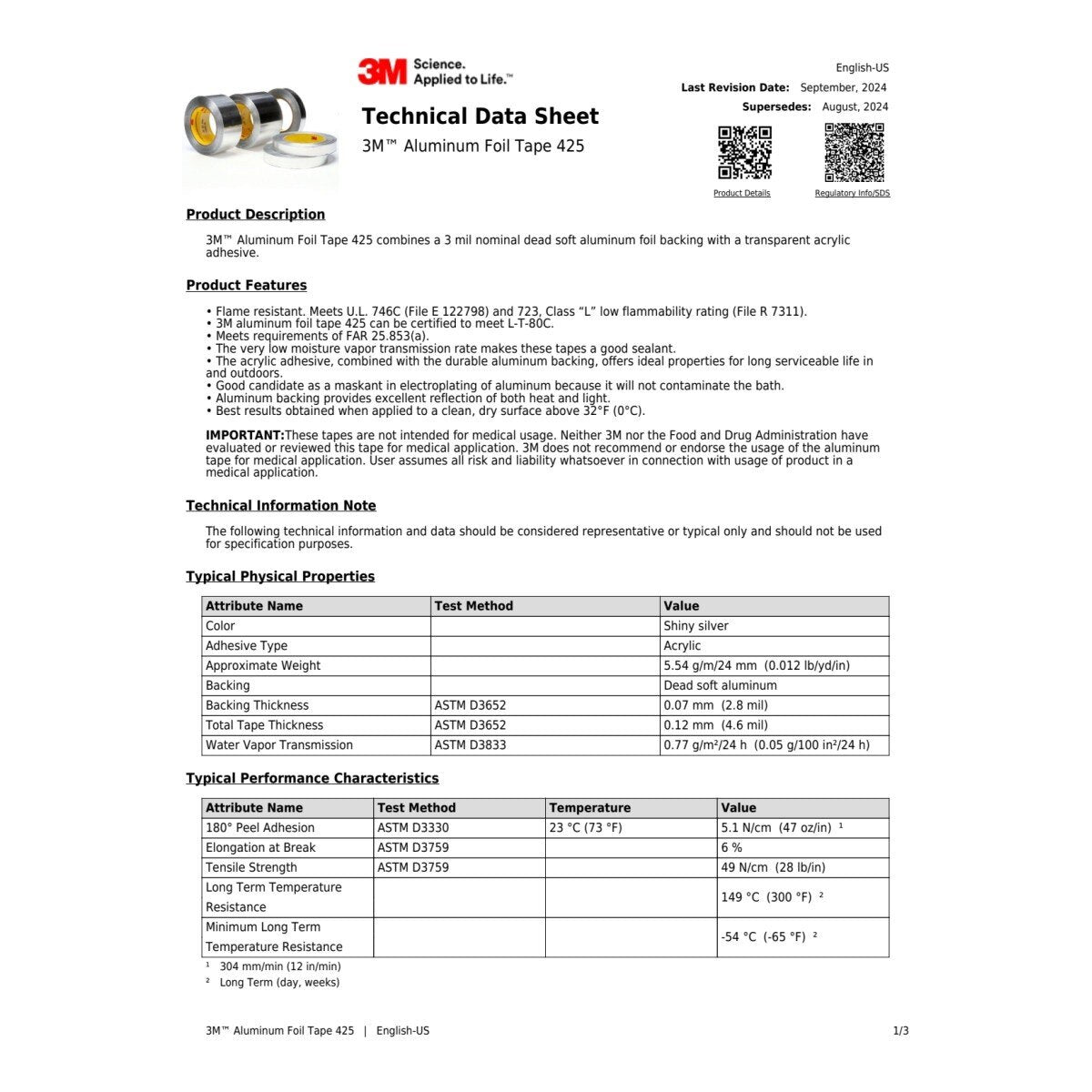 3M 425 Aluminum Foil Tape, Silver, 19 mm x 55 m, 4.6 mil (7100053636) (48 Pack) - 4