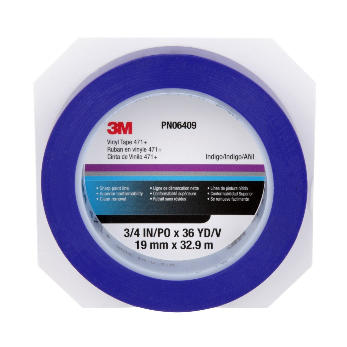 3M 471+ Vinyl Tape, Indigo, 3/4 in x 36 yd, 5.2 mil (PN06409) (7100055259) (12 Pack) - 6