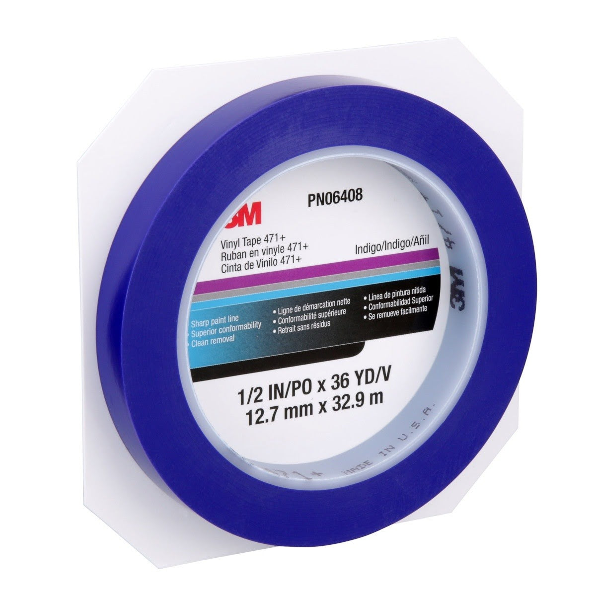 3M 471+ Vinyl Tape 1/2 in x 36 yd Indigo Fine Line Paint Masking Striping Color Separation (7100056217) (12 Pack) - 2