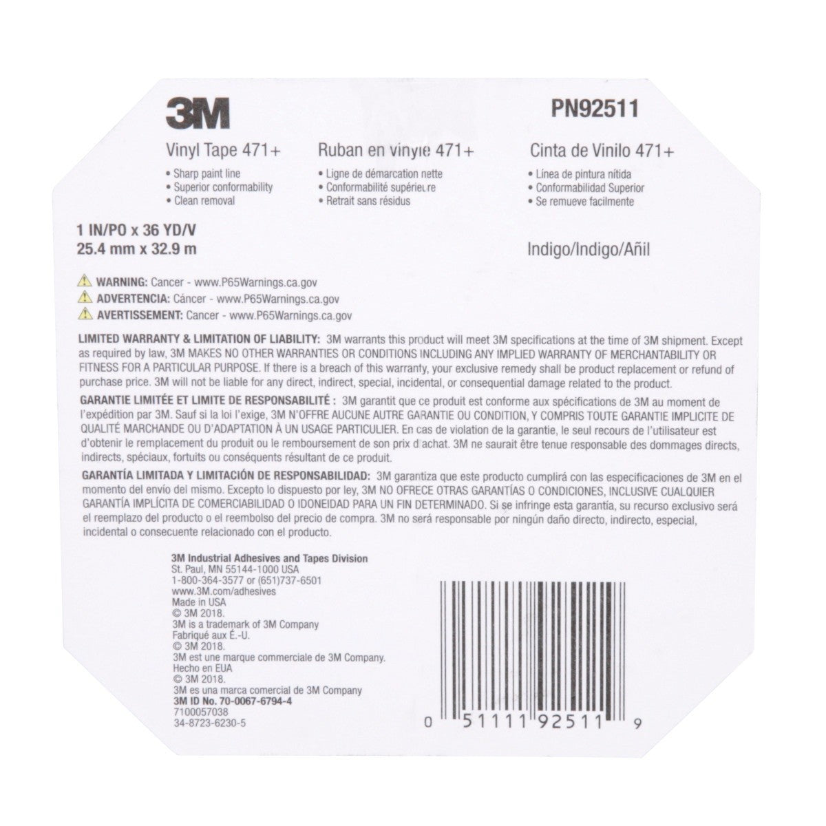 3M 471+ Vinyl Tape Indigo 1 in x 36 yd Fine Line Paint Masking Striping Color Separation High-Temperature Stretch (7100057038) (12 Pack) - 9
