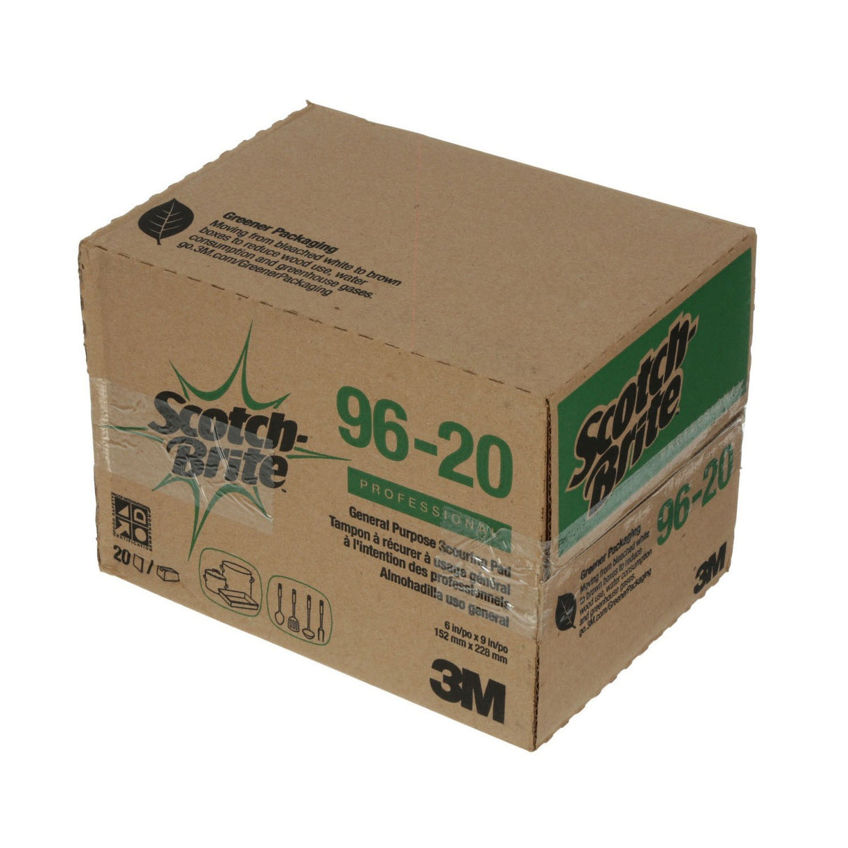 3M 96-20 Scotch-Brite General Purpose Scouring Pad, Medium Duty, Dark Green, 6 in x 9 in (7100057470) (20 Pack) - 3