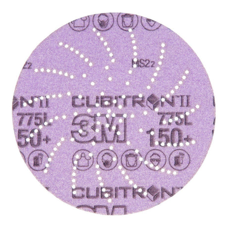 3M 775L Xtract Hookit Clean Sanding Cubitron II Film Disc, 150+, Purple, 5 in, Die 500LG (7100064175) (250 Pack)