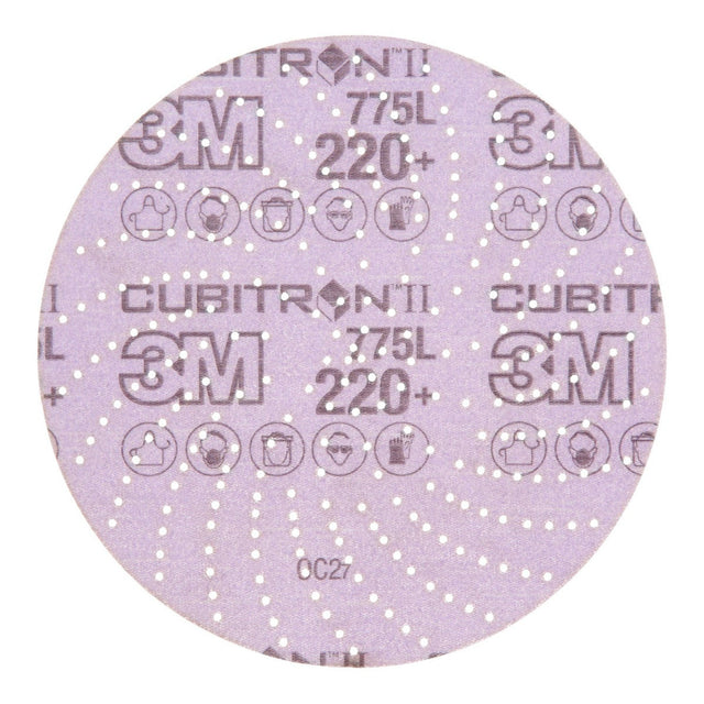 3M 775L Xtract Hookit Cubitron II Film Disc, 220+, Purple, 6 in, 600LG Multi-Hole (7100064271) (250 Pack)