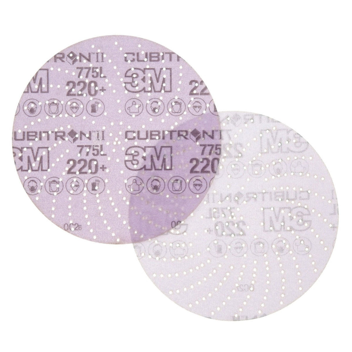3M 775L Xtract Hookit Cubitron II Film Disc, 220+, Purple, 6 in, 600LG Multi-Hole (7100064271) (250 Pack) - 2