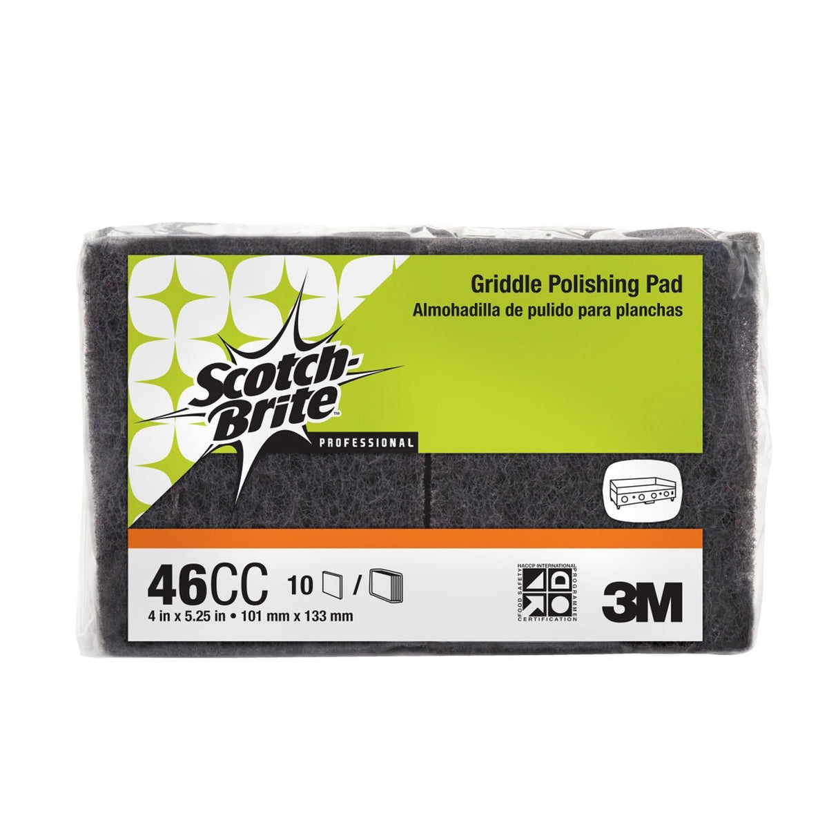 3M 46 Scotch-Brite Griddle Polishing Pad, Heavy Duty, Gray, 4 in x 5-1/4 in (7100064741) (60 Pack) - 2