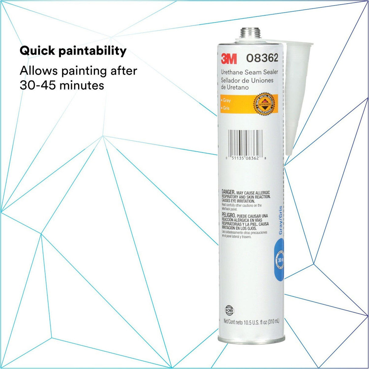 3M 08362 Urethane Seam Sealer, Gray, High Solids, Permanently Flexible, 310 mL/10.5 fl oz Cartridge (7100066294) (12 Pack) - 4