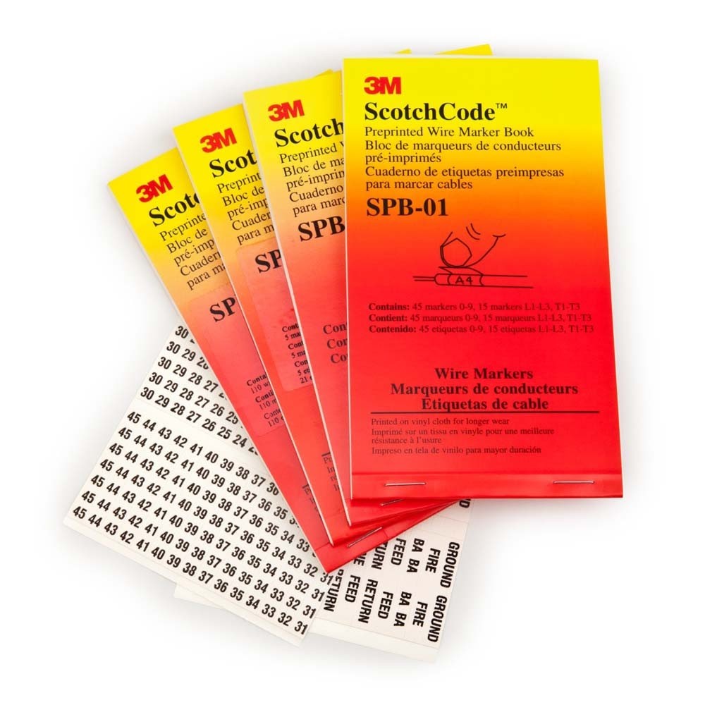 3M SPB-15-AS1 ScotchCode Pre-Printed Wire Marker Book , black print on a white background highlights the characters (7100072619) (5 Pack)