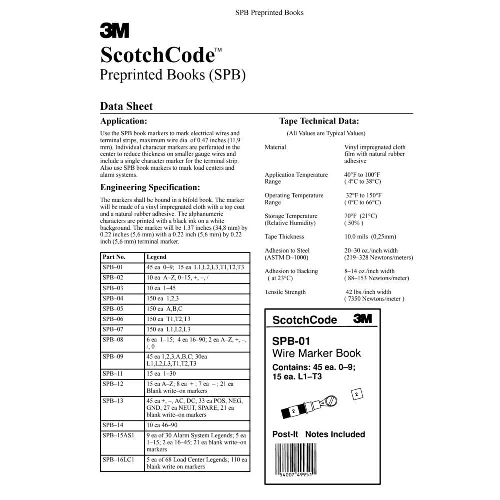 3M SPB-15-AS1 ScotchCode Pre-Printed Wire Marker Book , black print on a white background highlights the characters (7100072619) (5 Pack) - 2